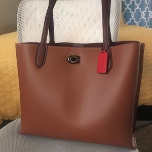 COACH Color-Block Leather with Coated Canvas Signature Interior Willow Tote